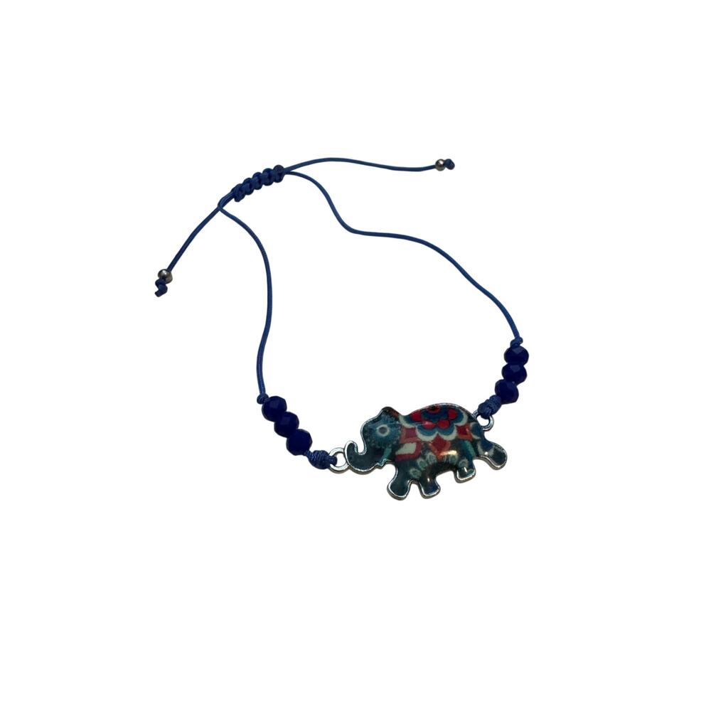 Small elephant adjustable blue cord bracelet